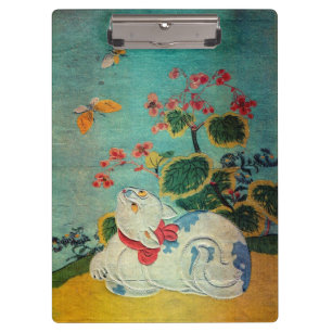 Pranchetas 猫と蝶, gato do 春信 e borboleta, Harunobu, U