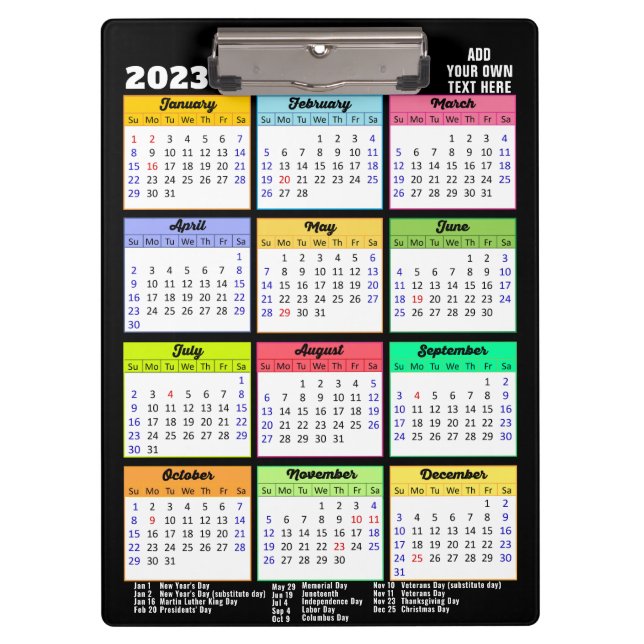 Pranchetas 2023 - 2026 Calendário com Feriados Públicos Moder (Frente)