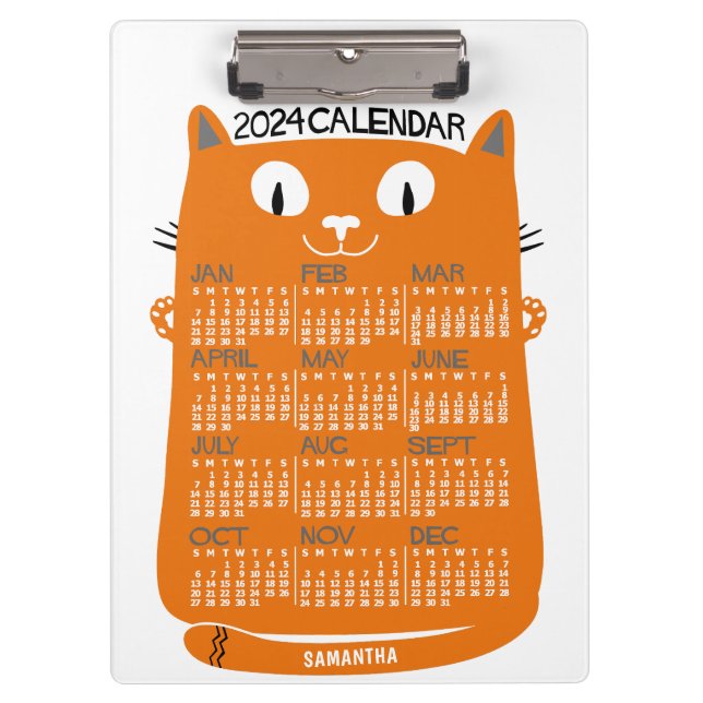 Pranchetas 2024 Ano Calendário Mensal - Médio De Laranja (Frente)