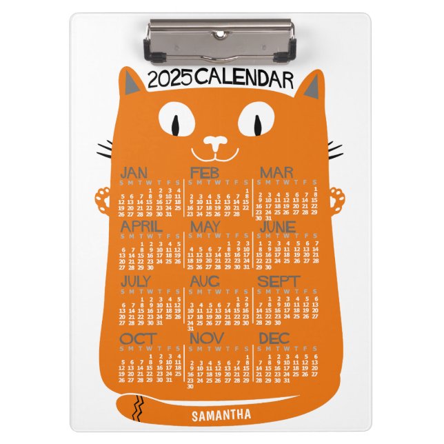 Pranchetas 2025 Ano Calendário Mensal, Médio-Século Laranja G (Frente)