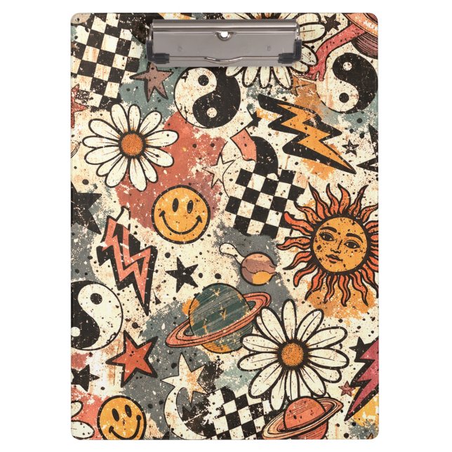 Pranchetas 90s Happy Faces Sun Flowers Pattern (Frente)