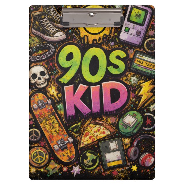 Pranchetas 90s Kids Retro Pizza Smiley Face Flower Design (Frente)