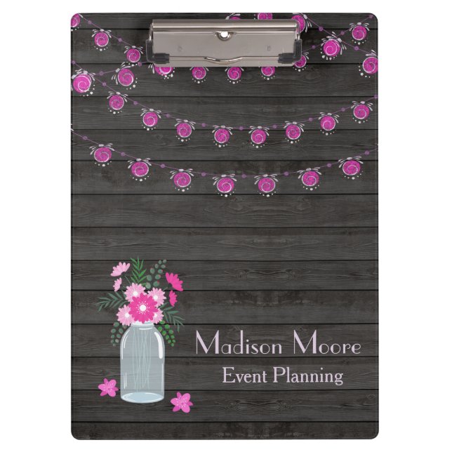 Pranchetas A luz chique do país amarra o planejador de evento (Frente)