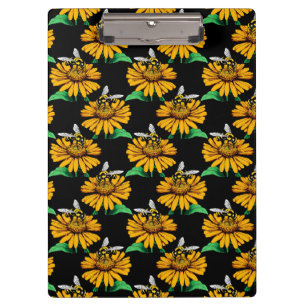 Pranchetas Abelha sobre Flor de Girassol Design Preto