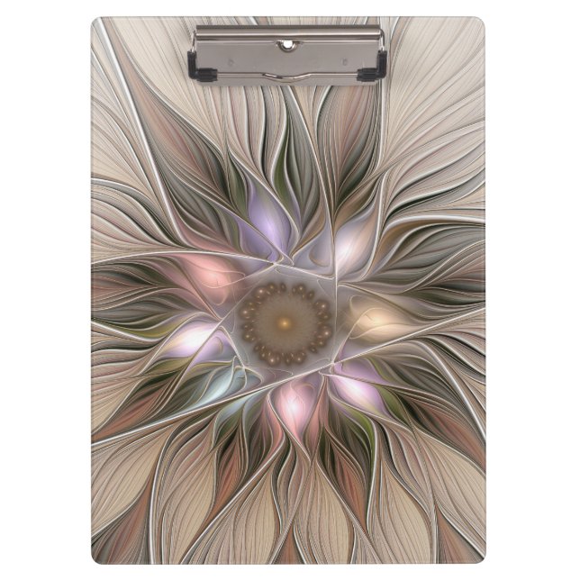 Pranchetas Abstrato Beige Brown Floral Fractal de Flor Joyful (Frente)