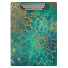 Pranchetas Abstrato Teal Watercolor Dourado Grunge Mandala