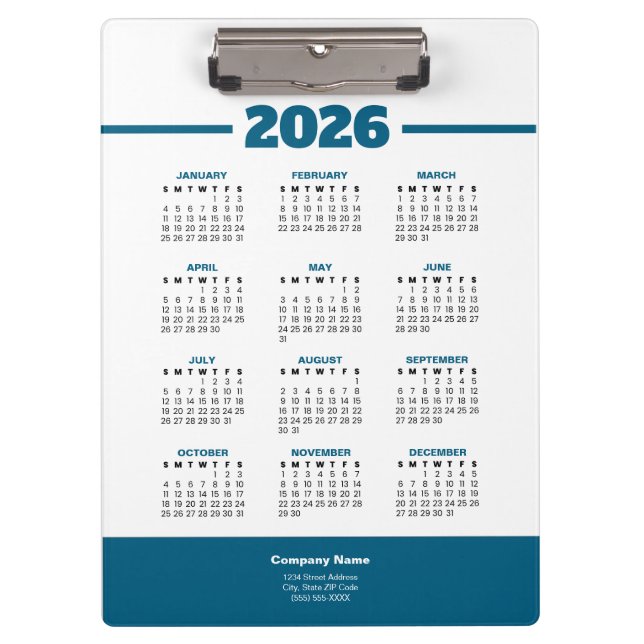 Pranchetas Add Your Logo 2026 Business Calendar Clipboard (Frente)
