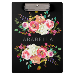 Pranchetas Aguarela bonita floral com seu preto conhecido de