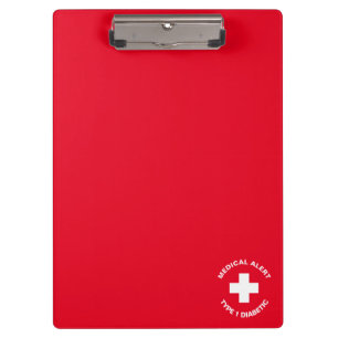 Pranchetas Alerta Médico Personalizado Diabético Vermelho