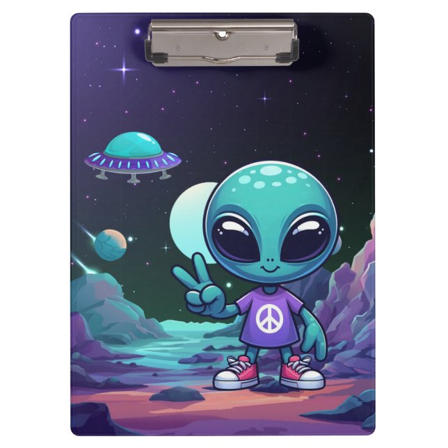 Pranchetas Alienígena de paz e nave espacial (Frente)