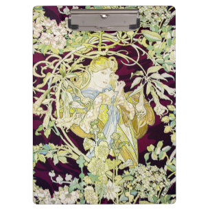 Pranchetas Alphonse Mucha Mulher com Margarida Art Nouveau Ar