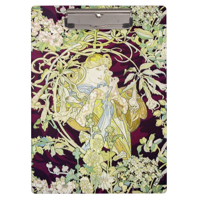Pranchetas Alphonse Mucha Mulher com Margarida Art Nouveau Ar (Frente)