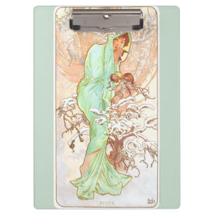 Pranchetas Alphonse Mucha Winter Vintage Art Nouveau Painting
