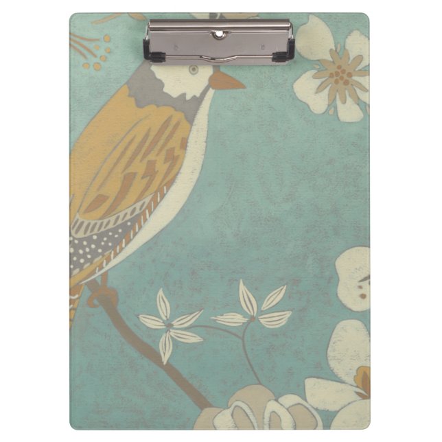 Pranchetas Amarelo, Cinza e pássaro bege Empoleirado em uma r (Frente)