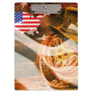 Pranchetas American Flag Sunrays Cowboy Hat Lasso