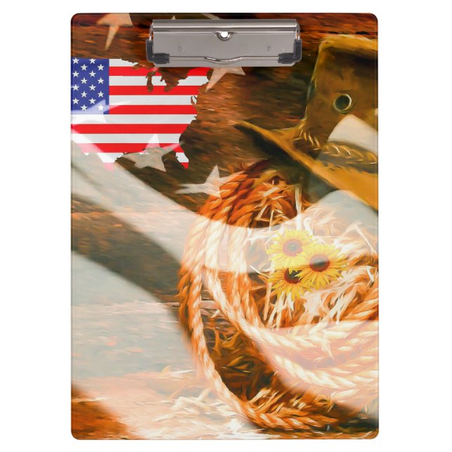 Pranchetas American Flag Sunrays Cowboy Hat Lasso (Frente)