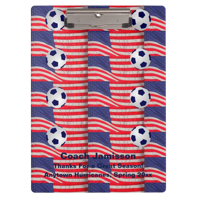Pranchetas American Flags, Soccer Ball, Coach, Name (Frente)