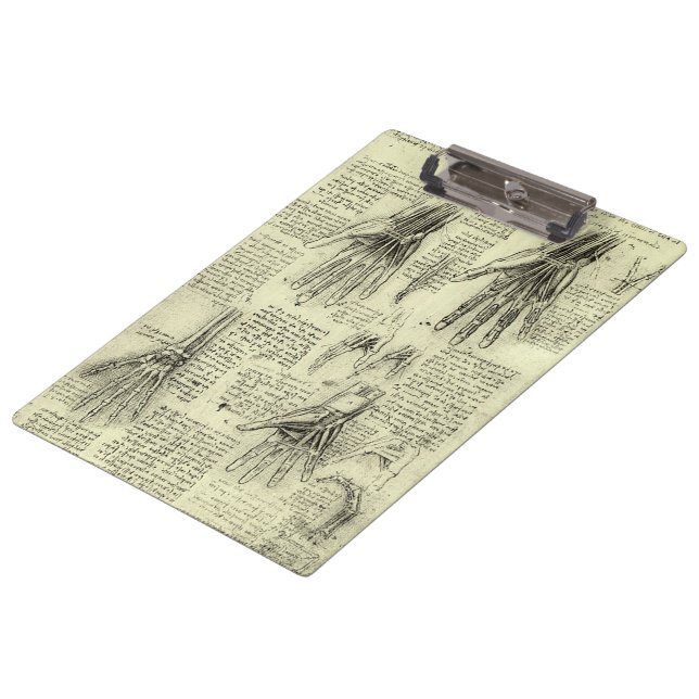 Pranchetas Anatomia da Mão Humana de Leonardo da Vinci (Inclinado)