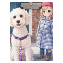 Pranchetas Anime Little Girl & Dog Cute Kawaii Clipboard