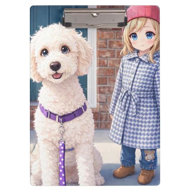 Pranchetas Anime Little Girl & Dog Cute Kawaii Clipboard (Frente)