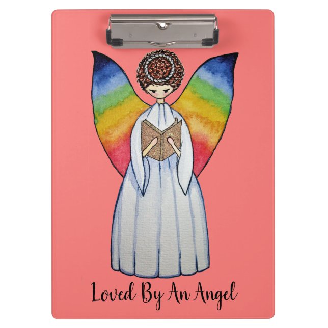 Pranchetas Anjo De Aquarela Com Asas Arco-Íris Lendo Um Livro (Frente)