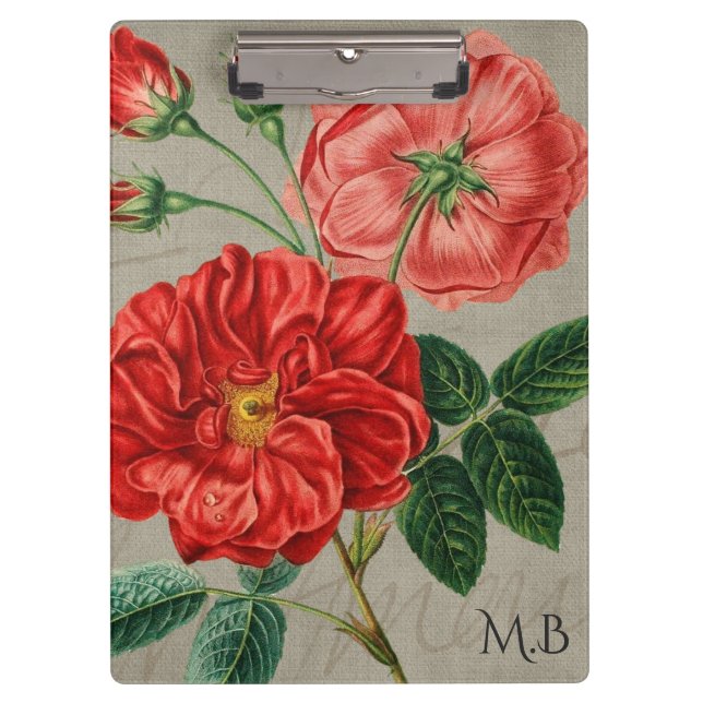 Pranchetas Antique Red Rose Art on Grey (Frente)