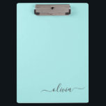 Pranchetas Aqua Blue Teal Modern Script Girly Monographic Nam<br><div class="desc">Área de Transferência de Planeamento do Nome do Monograma Azul Aqua. Isto faz o doce e perfeito aniversário de 16 anos,  casamento,  chá de panela,  aniversário,  chá de fraldas ou festa de solteira presente para alguém que ama luxo de luxo e estilos quíticos.</div>