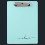 Pranchetas Aqua Blue Teal Modern Script Girly Monographic Nam<br><div class="desc">Área de Transferência de Planeamento do Nome do Monograma Azul Aqua. Isto faz o doce e perfeito aniversário de 16 anos,  casamento,  chá de panela,  aniversário,  chá de fraldas ou festa de solteira presente para alguém que ama luxo de luxo e estilos quíticos.</div>