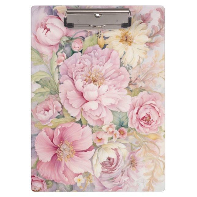 Pranchetas Aquarelas de peônias cor-de-rosa lindas. (Frente)