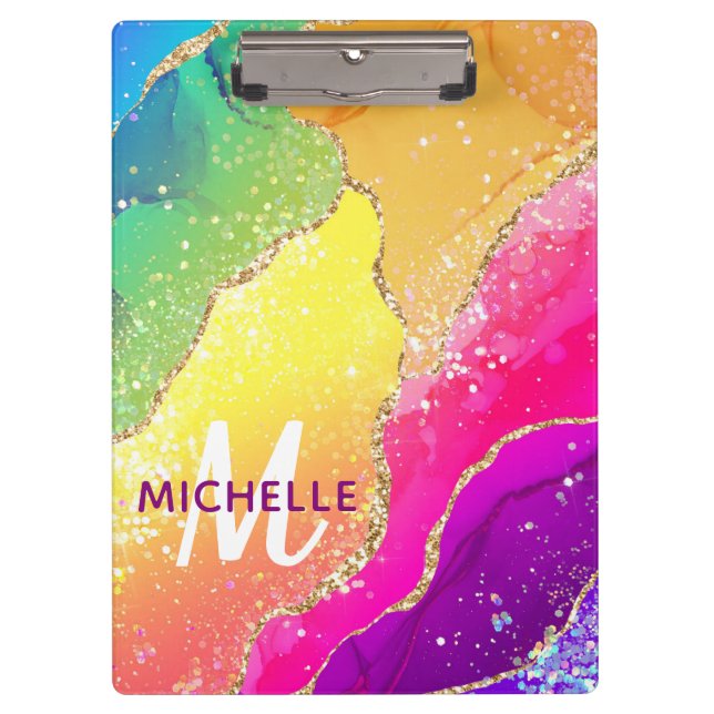 Pranchetas Arco-Íris Brilhante e Monograma de Agitação Cintil (Frente)