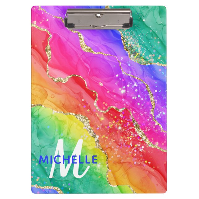 Pranchetas Arco-Íris Brilhante e Monograma de Agitação Cintil (Frente)