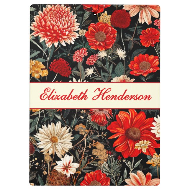 Pranchetas Área de Transferência Floral Vermelha e Escuro (Verso)