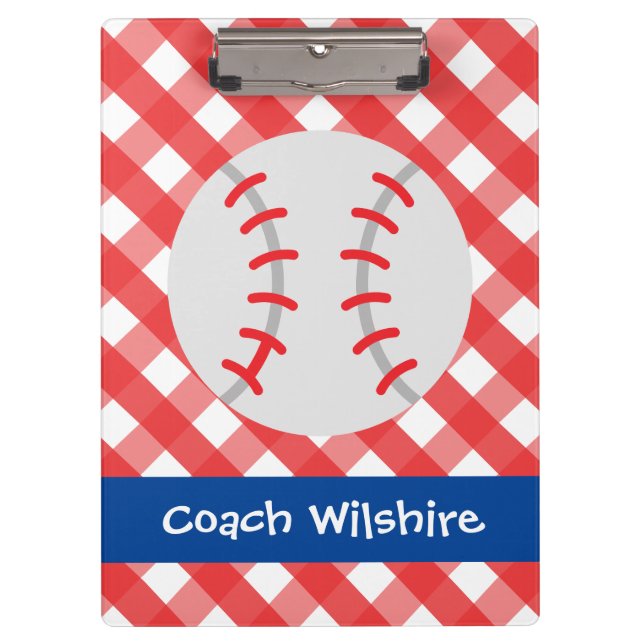 Pranchetas Área Personalizada de Baseball Gingham (Frente)
