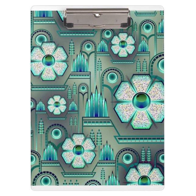 Pranchetas Art deco floral vintage verde geométrico (Frente)