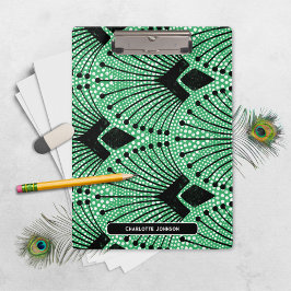Pranchetas Art Deco Green Black White Vintage Patterno de Pea