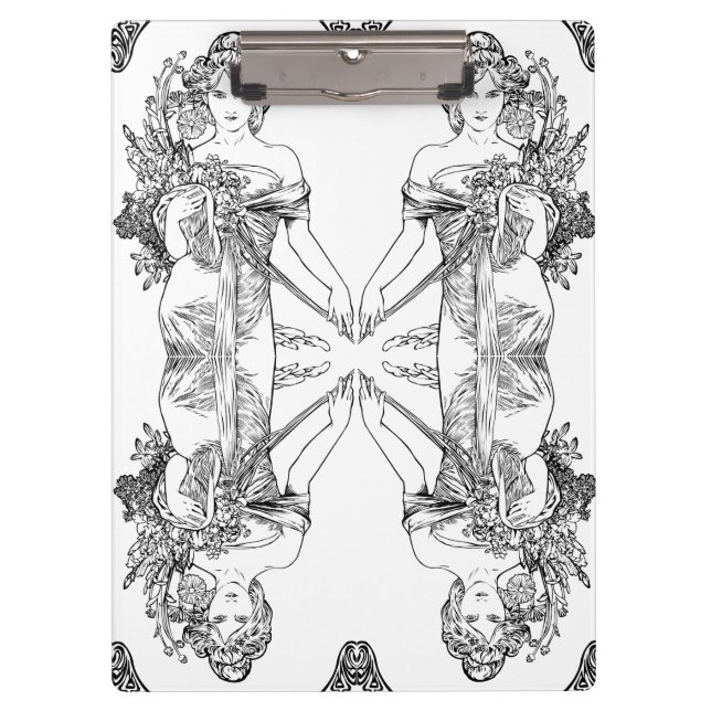 Pranchetas Art nouveau Alphonse Mucha mulher flores (Frente)