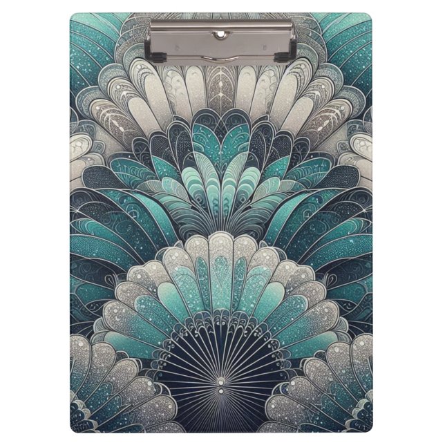 Pranchetas Art Nouveau Ventiladores Azuis e Prateados (Frente)