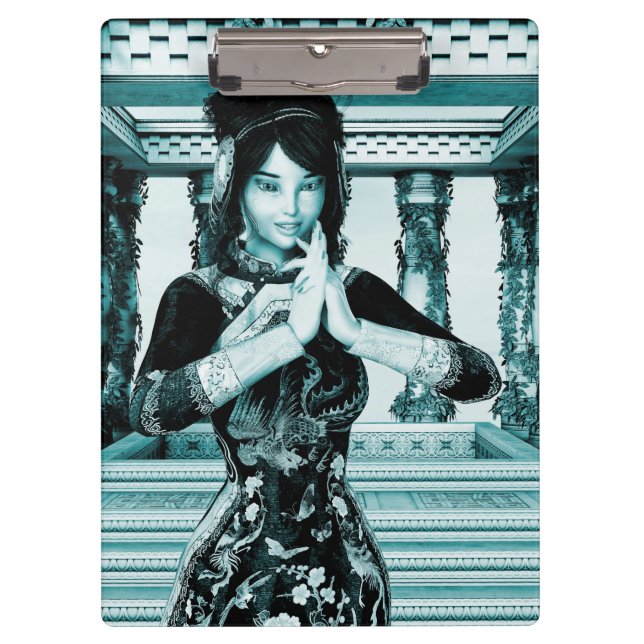 Pranchetas Arte de Retrato Azul de Mulher Real Asiática (Frente)