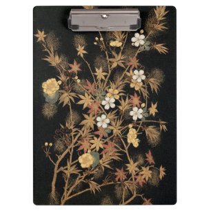 Pranchetas Arte Floral Outonal em Preto e Dourado Japonês Vin
