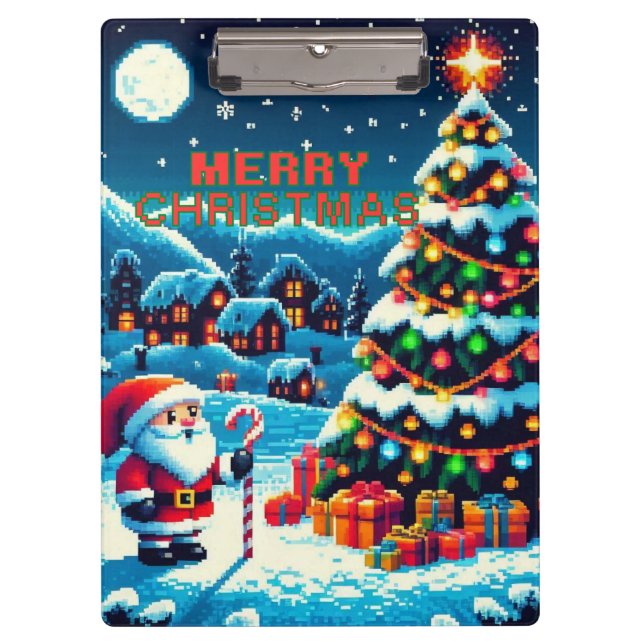 Pranchetas Árvore de Natal & Papai Noel de 8 bits (Frente)