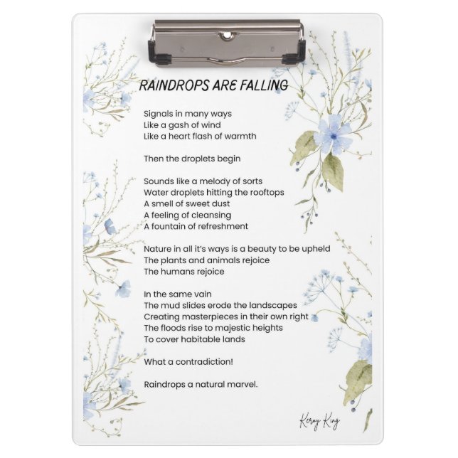 Pranchetas As gotas de chuva estão caindo poesia poema (Frente)