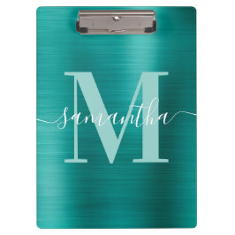 Pranchetas Assinatura Monograma Aqua Teal Shimmer Foil