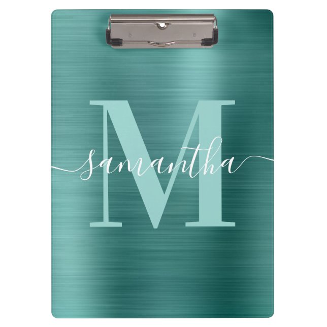 Pranchetas Assinatura Monograma Aqua Teal Shimmer Foil (Frente)