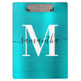 Pranchetas Assinatura Monograma Turquoise Azul Shimmer Folha