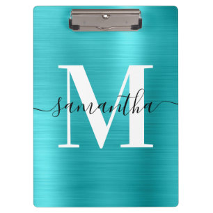 Pranchetas Assinatura Monograma Turquoise Azul Shimmer Folha