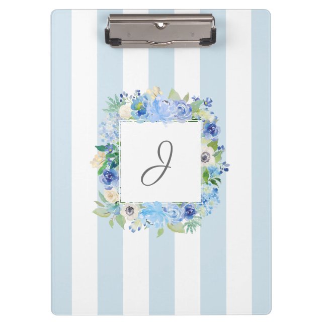 Pranchetas Azul Aquarela Floral e Stripes com Monograma (Frente)