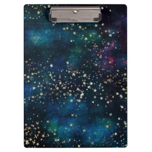 Pranchetas Azul e ouro sob o céu nocturno das estrelas