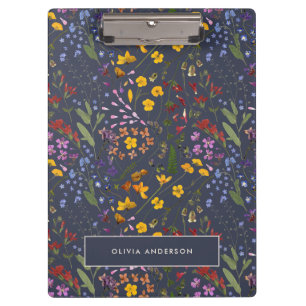 Pranchetas Azul marinho inicial cor floral feminino moderno,