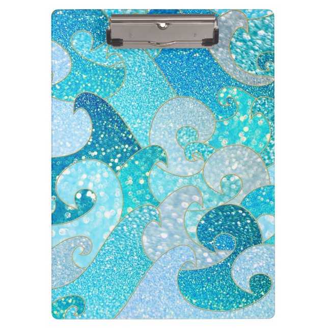 Pranchetas Azul Sereia Faux Glitter Sea- Teal Dourado Oceano (Frente)