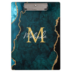 Pranchetas Azul Teal e Agato Marble Dourado